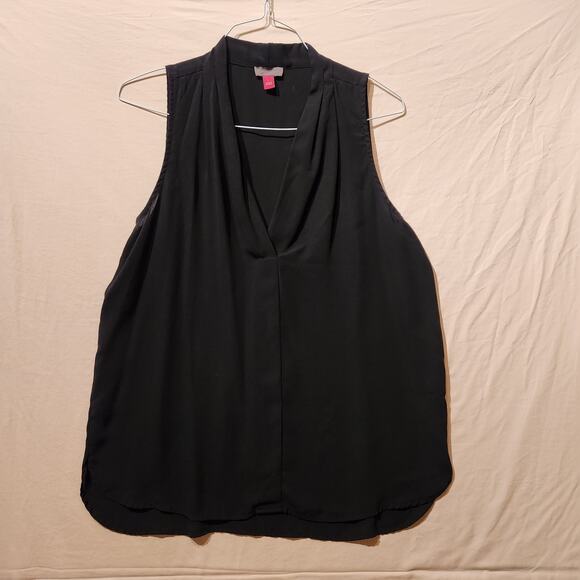 Vince Camuto Sleeveless Flowy Top Womens Sz Large Black Sheer Minimalist Shirt - Picture 1 of 7